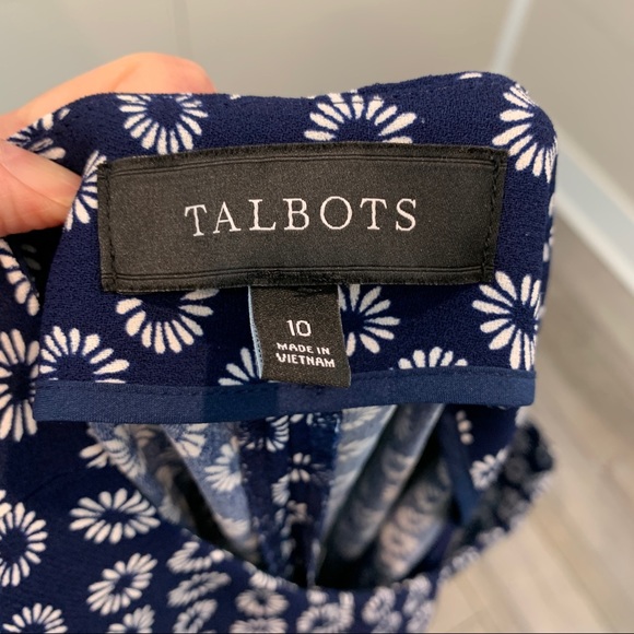 Talbots Wide Leg Navy Blue Trousers with White Floral Print 10 - Picture 3 of 5